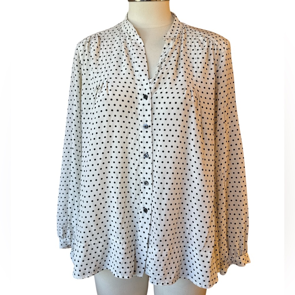 AYR Bonita Dot Por Favor 100% silk button down long sleeve blouse oversized S - Picture 8 of 8
